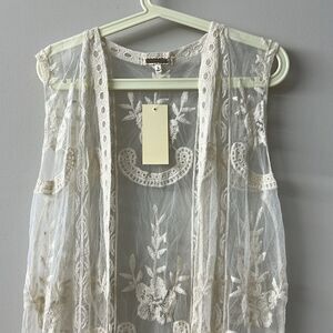 Amber Skies Bohemian style sleeveless long vest beachwear embroidered cream